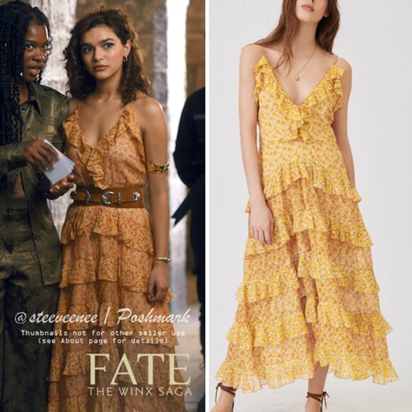 NWT Maje Rissol Cotton Ruffled Maxi Dress ASO Flora The Winx Saga - Picture 1 of 15